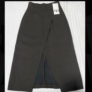 Brown open front split open high waisted skirt